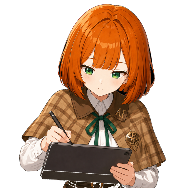 タブレットで作業する Aria キャラクター