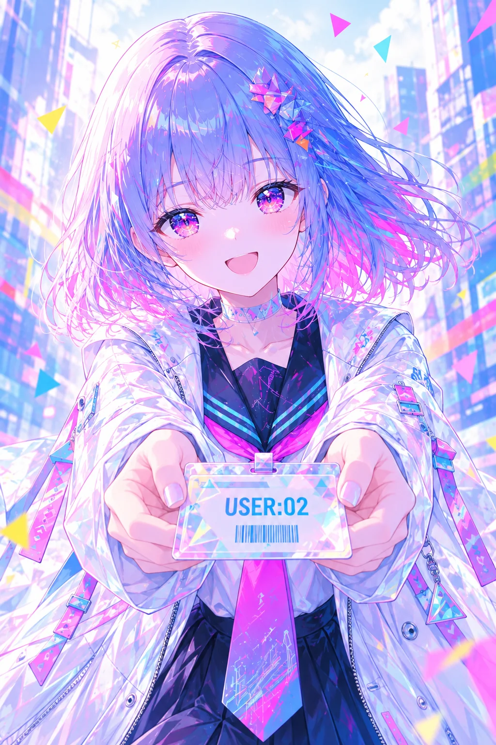 USER:02 と書かれたIDカードを、こちらへ差し出すUSER:01
