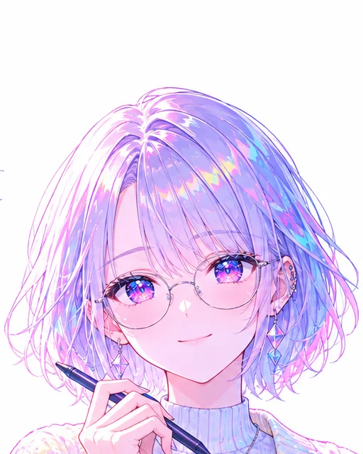 丸メガネをかけた、ショートヘアの若い女性スタッフのイラスト